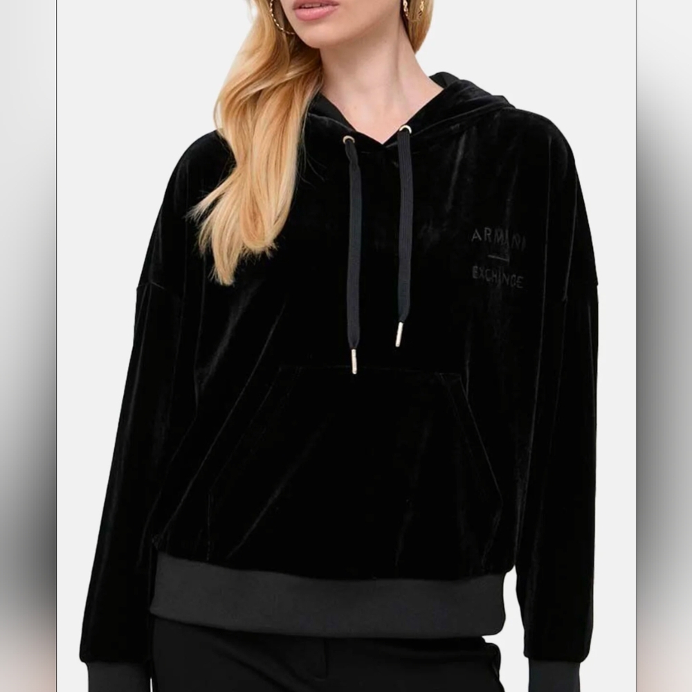 Armani Exchange Black Velvet Pullover Size Small